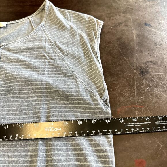 Wrap London Dress Women 6 Blue Striped Hemp Blend Cap Sleeve Midi Distressed - Picture 7 of 7